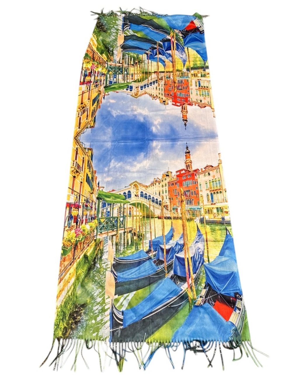 Reversible Venice Italy Scenic Fringe Oversized Scarf NWT Raw Hem 24x72 Art Wear - Picture 9 of 16